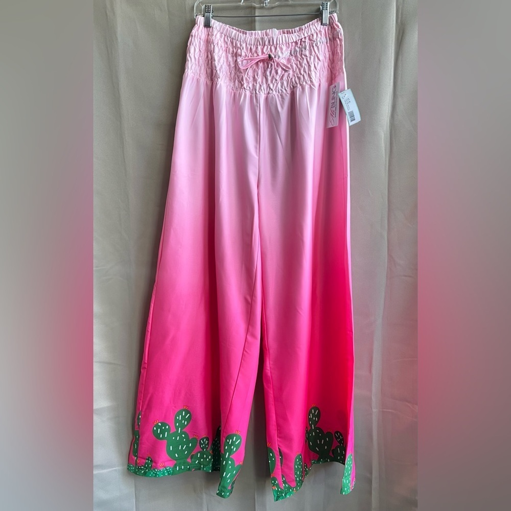 Ms. Bling Ombré Cactus Wide Leg Pants Pink Green NWT Size M